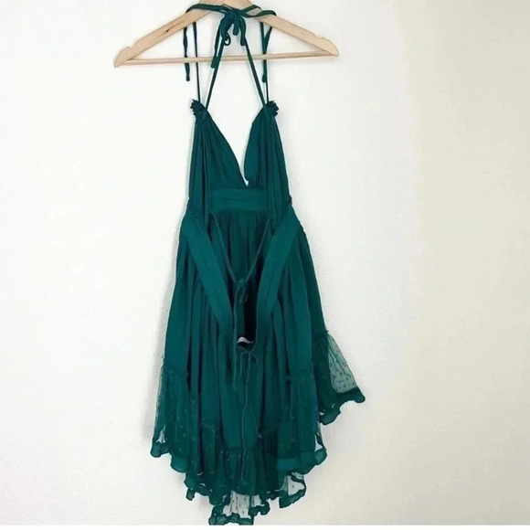 NWT R.Vivimos Teal Summer Halter Deep V Neck Mini Dress, Size Medium - Picture 5 of 10